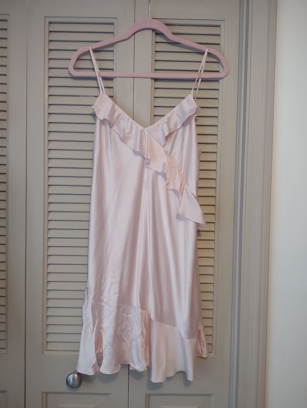 Natori 100% Silk Light Pink Ruffle Slip Dress - Size M